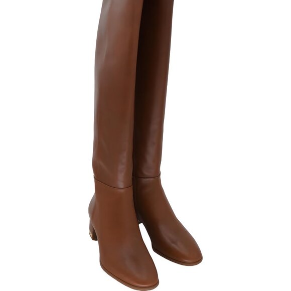 Michael Kors Women's June Leather Knee-High Boots Gold Hardware 8.5M - Picture 1 of 6